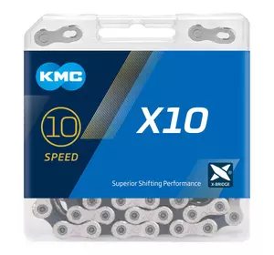 Ланцюг KMC X10 Silver/Black для 10 швидкісних трансмісій велосипеда