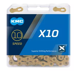 Ланцюг KMC X10 Gold для 10 швидкісних трансмісій велосипеда